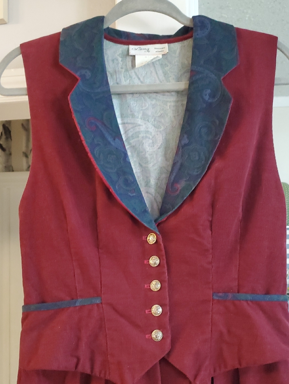Vintage Lanz Dresses Corduroy Cotton Burgundy Sleeveless Dress. Made In USA. 4. - Picture 2 of 15